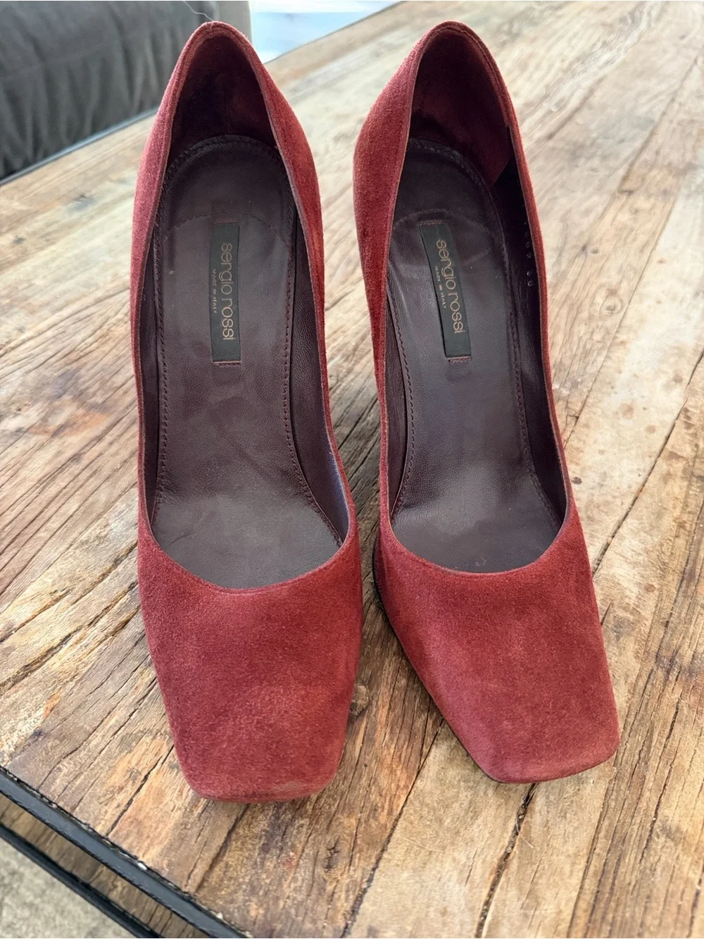 Sergio Rossi Women's Burgundy Suede Wedge Pumps